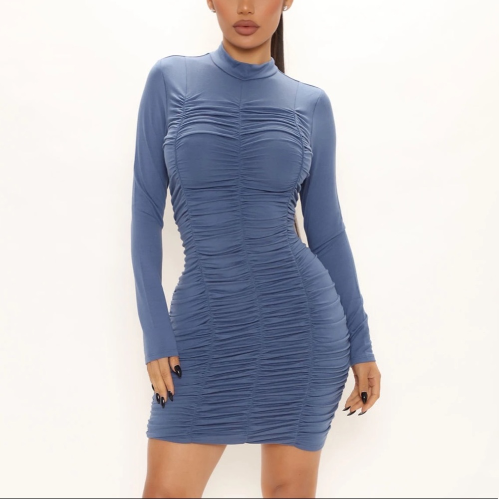 Blue Ruched Mini Dress